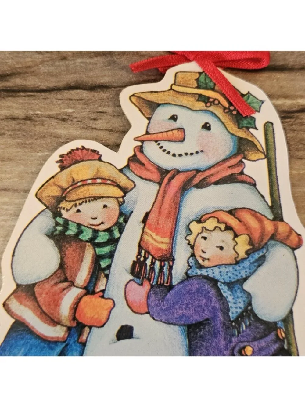 VTG Mary Engelbreit Snowman Christmas Ornament Hugging Boy Girl 5.5